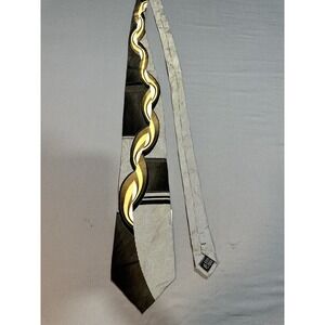 Vtg Ottimo Uomo Silk Tie Gold Black Rockabilly Swing Deco‎ Stripe Korea